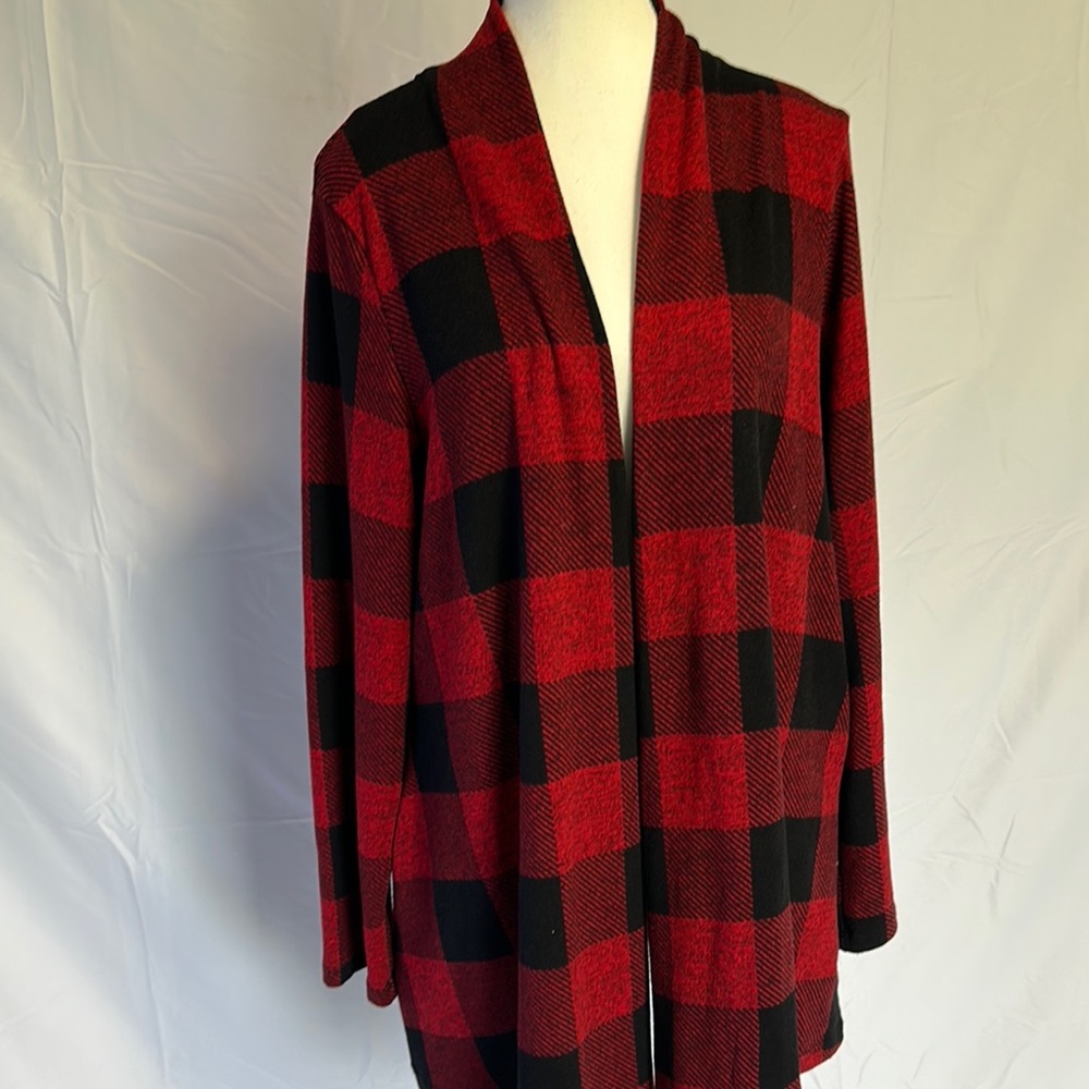 Women’s Emerald Red and Black Plaid Cardigan